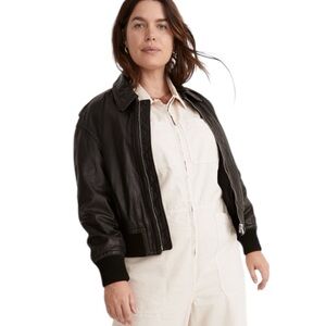 Madewell Washed Lamb Leather Crop Bomber Jacket in Black NIB Size XL SOLD OUT